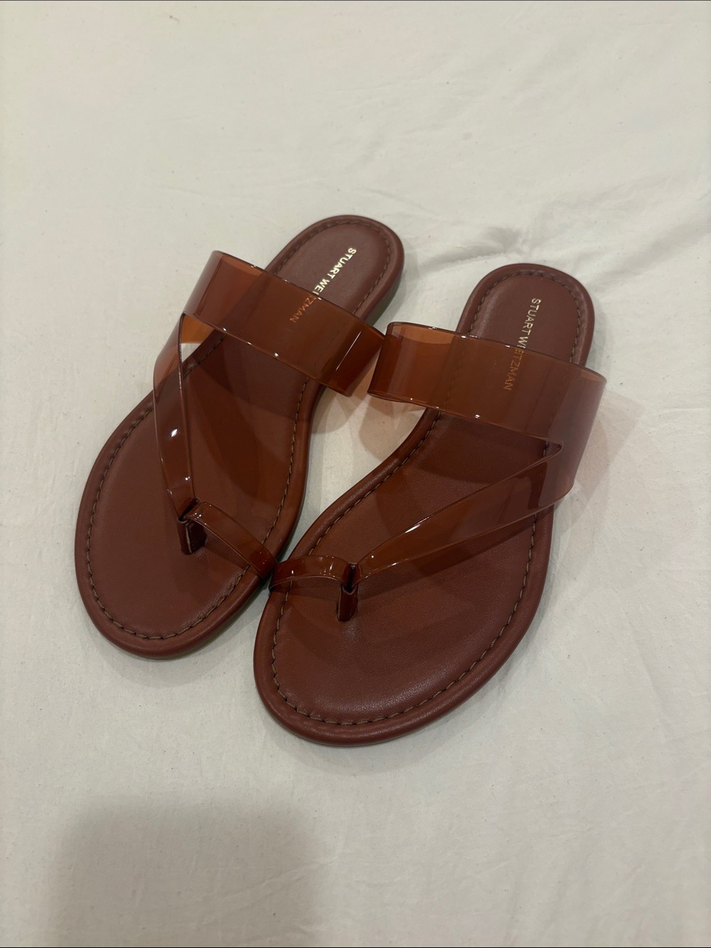 Stuart Weitzman Brown Glossy Jelly Toe-Post Sandals